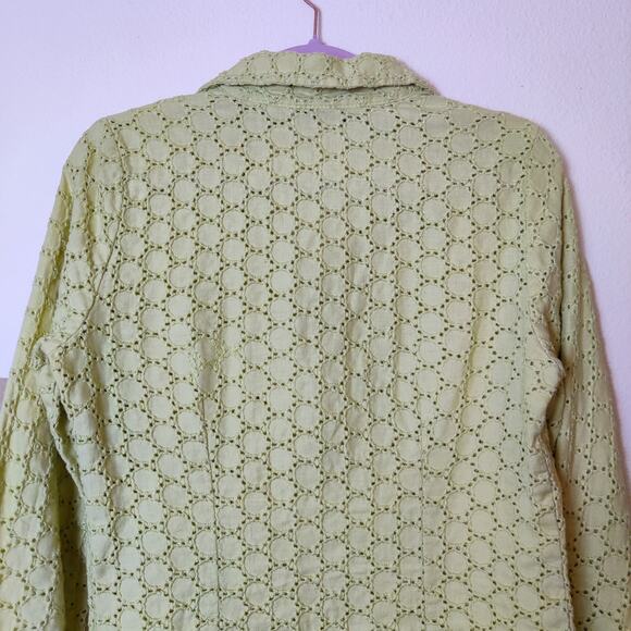 Vintage Carole Little Linen Eyelet Pistachio Green Long Sleeve Blouse Medium 90s - Picture 6 of 10